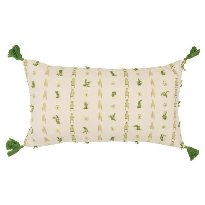 HomeRoots 403386 Green & Beige Tribal Inspired Tasseled Lumbar Pillow 