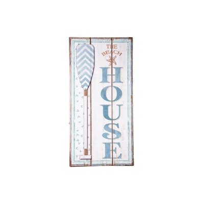 Urban Trends Collection 16930 Wood Rectangle Wall Art with The Beach House Writing & Paddle Design, Distressed Polychromatic 