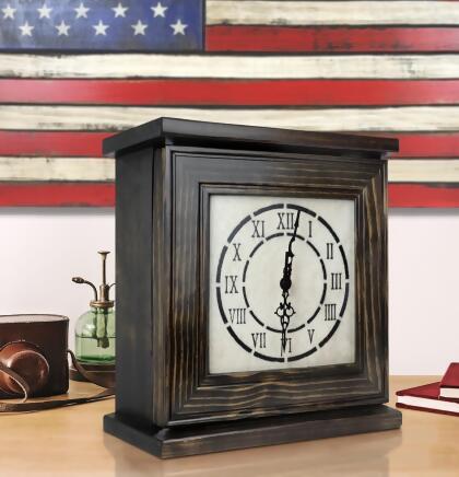 AMERICAN FURNITURE CLASSICS CLOCKDW Mantel Clock in Dark Walnut Veneer with Secret Compartment 