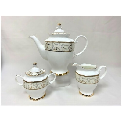 Mr. MJs Trading HO-S17D028-CS White with Gold Pattern & Trim Teapot Set, Set of 3 