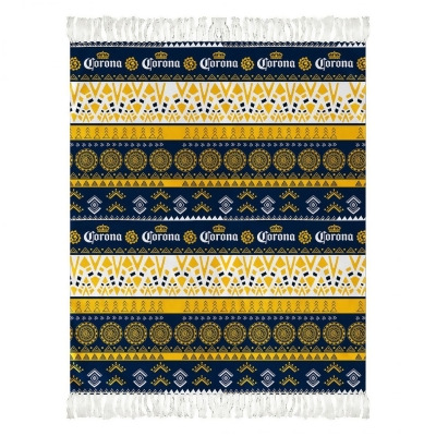 Corona Extra 835929 50 x 60 in. Fiesta Tapestry Patterns Beach Throw with Tassels, Blue & White 