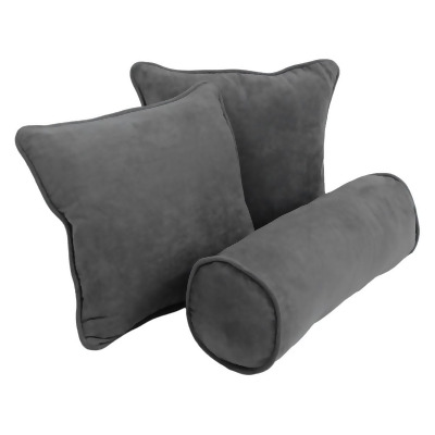 Blazing Needles 9815-CD-S3-MS-GY Double-Corded Solid Microsuede Throw Pillows with Inserts, Steel Grey - Set of 3 