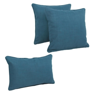 Blazing Needles 9817-CD-S3-REO-SOL-16 Double-Corded Solid Outdoor Spun Polyester Throw Pillows with Inserts, Sea Blue - Set of 3 