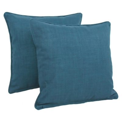 Blazing Needles 9810-CD-S2-REO-SOL-16 18 in. Double-Corded Solid Outdoor Spun Polyester Square Throw Pillows with Inserts, Sea Blue - Set of 2 