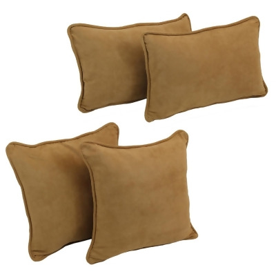 Blazing Needles 9819-CD-S4-MS-CM Double-Corded Solid Microsuede Throw Pillows with Inserts, Camel - Set of 4 