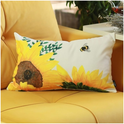 HomeRoots 399419 Sunflowers & Bee Lumbar Throw Pillow, Multi Color 