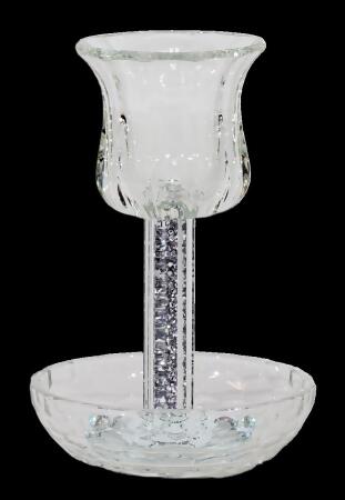 Schonfeld Collection 182887 6 in. Cup & 4.5 in. Tray Silver Filling with Square Leg Crystal Kiddush Cup 