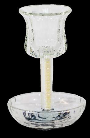 Schonfeld Collection 182893 6 in. Cup & 4.5 in. Tray White Pearl Filling with Square Leg Crystal Kiddush Cup 