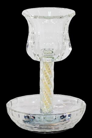 Schonfeld Collection 182894 6 in. Cup & 4.5 in. Tray White Pearl Filling with Spiral Leg Crystal Kiddush Cup 