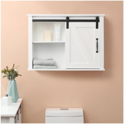 LuxenHome Farmhouse White MDF Wood Bathroom Wall Cabinet 