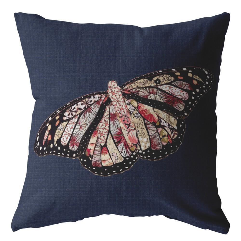 HomeRoots 413124 18 in. Denim Blue Butterfly Suede Throw Pillow