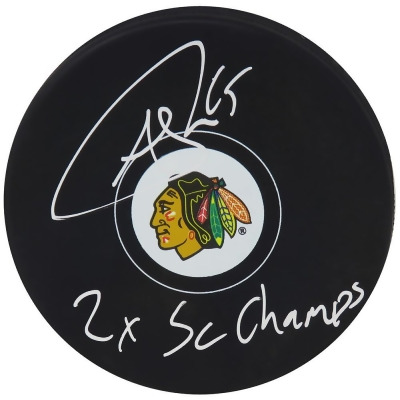 Schwartz Sports Memorabilia SHAPUC411 Andrew Shaw Signed Chicago Blackhawks Logo NHL Hockey Puck with 2x SC Champs Inscription 