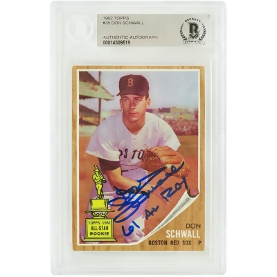 Schwartz Sports Memorabilia SCHCAR120 Don Schwall Signed Boston Red Sox 1962 Topps MLB Baseball Trading Card with No.35 61 AL Roy Inscription - Beckett Encapsulated 