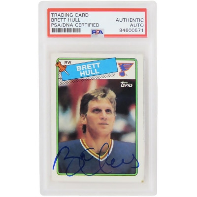 Schwartz Sports Memorabilia HULCAR479 Brett Hull Signed St Louis Blue 1988 Topps Hockey NHL Rookie Trading Card with No.66 PSA-DNA Encapsulated 