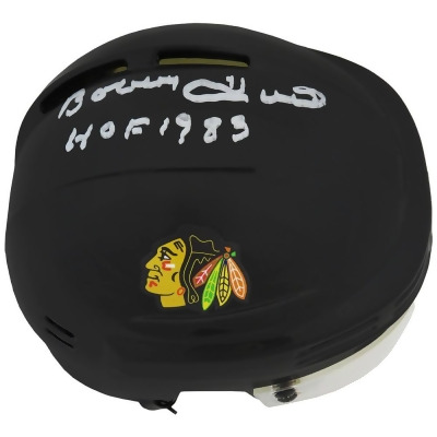 Schwartz Sports Memorabilia HULMIN404 Bobby Hull Signed Chicago Blackhawks Black Hockey NHL Mini Helmet with HOF 1983 Inscription 