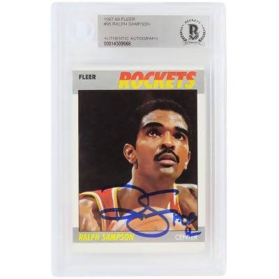 Schwartz Sports Memorabilia SAMCAR204 Ralph Sampson Signed Houston Rockets 1987 Fleer NBA Basketball Card with No.95 HOF 12 Inscription - Beckett Encapsulated 