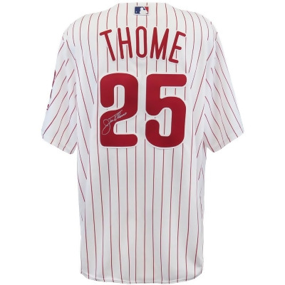 Schwartz Sports Memorabilia THOJRY120 Jim Thome Signed Philadelphia Phillies White Pinstripe Majestic Replica MLB Baseball Jersey 
