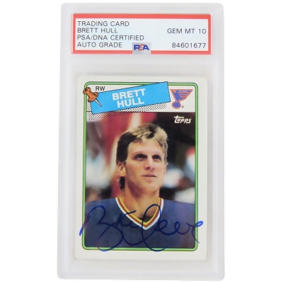 Schwartz Sports Memorabilia HULCAR480 Brett Hull Signed St Louis Blue 1988 Topps Hockey NHL Rookie Trading Card with No.66 PSA-DNA - Auto Grade 10 