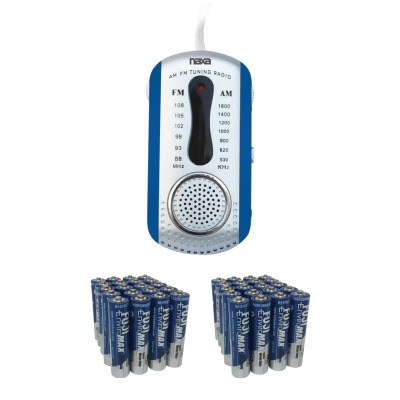 Naxa 843631101711 Radio & Type AAA Batteries, Blue - Pack of 50 