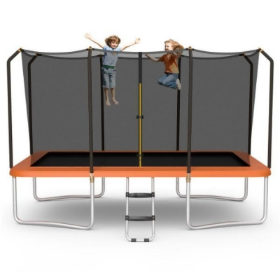 Total Tactic TW10055ORPlus 8 x 14 ft. Rectangular Recreational Trampoline with Safety Enclosure Net & Ladder, Orange 
