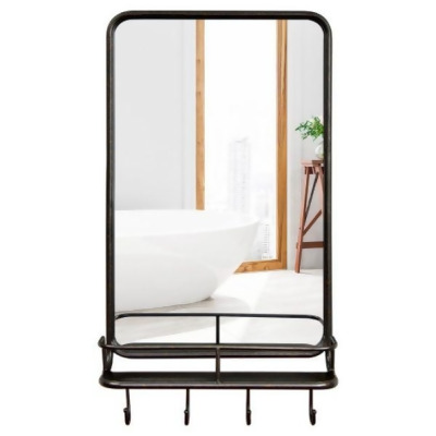 Total Tactic JV10299 Wall Bathroom Mirror with Shelf Hooks Sturdy Metal Frame for Bedroom Living Room 