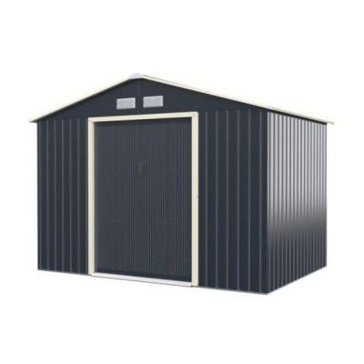Total Tactic GT3732GRPlus 9 x 6 ft. Metal Storage Shed for Garden & Tools, Gray 