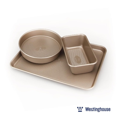 Westinghouse WH-2 Carbon Steel Baking Pan Set with 1 Loaf Pan, 1 Round Pan & 1 Cookie Tray, Premium Non-Stick Coating - 3 Piece 