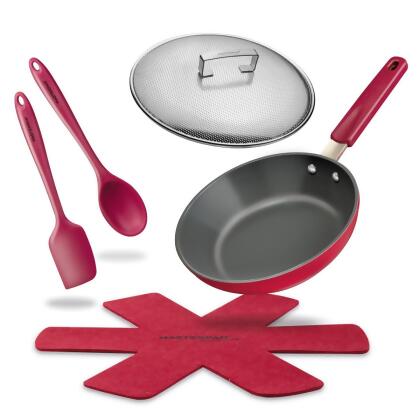 Masterpan MP-157 9.5 in. Stovetop Oven Fry Pan & Skillet with Heat-In Steam-Out Lid, Beet