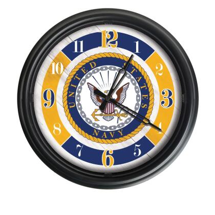 Holland Bar Stool ODClk14BK-08Navy 14 in. Dia. United States Navy Indoor & Outdoor LED Wall Clock, Black 