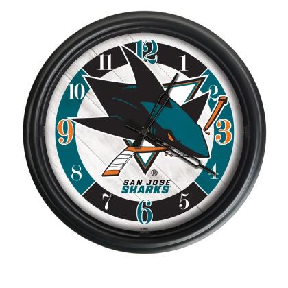 Holland Bar Stool ODClk14BK-08SJShar 14 in. Dia. San Jose Sharks Indoor & Outdoor LED Wall Clock, Black