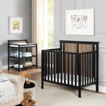 Suite Bebe 27599-BLK Connelly Mini Crib with Mattress Pad, Black & Vintage Walnut