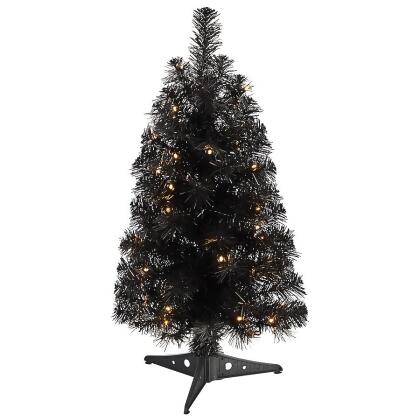 NearlyNatural T3301 2 ft. Artificial Christmas Tree with 35 LED Lights &72 Bendable Branches, Black 