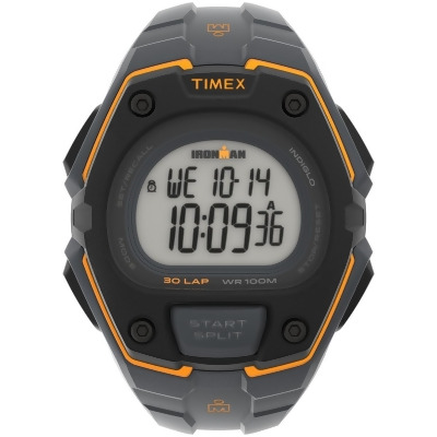 Timex TW5M485009J 45 mm Mens Ironman Classic 30 Oversized Gray & Orange Case Positive Display Watch with Gray Resin Strap 