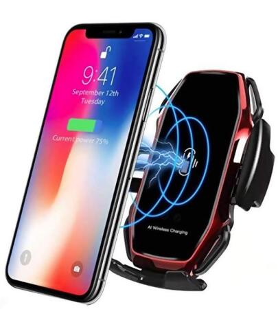 XtremPro PB-DMWC01 Wireless Car Charger Cradle Qi Auto Sensor Clamp Dashboard Air Vent & Windshield Mount Smartphone Holder, Red & Black 