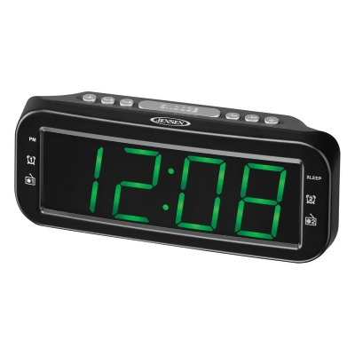 Jensen JCR-206 1.8 in. Green LED Dual AM & FM Digital Alarm Clock Radio, Black 
