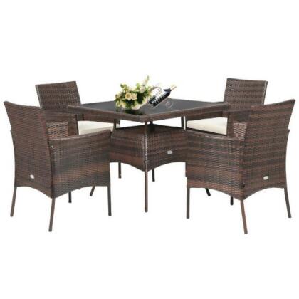 Total Tactic HW67788Plus Outdoor Dining Table Set with 1 Table & 4 Single Sofas - 5 Piece 