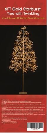 Queens of Christmas LED-TR3D06-LWW 6 ft. Warm White Starburst LED Tree 