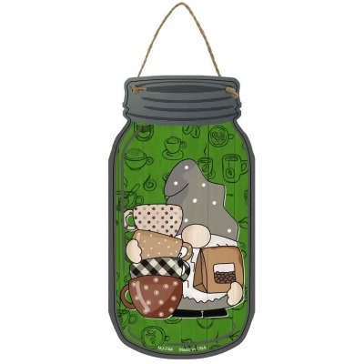 Smart Blonde MJ-744 4 x 8 in. Gnome with Coffee Beans Novelty Metal Mason Jar Sign with Gnome 