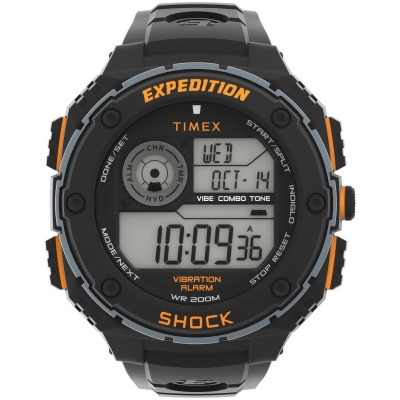 Timex TW4B242009J 50 mm Mens Expedition Vibe Shock Black & Orange Case Positive Display Watch with Black Resin Strap 