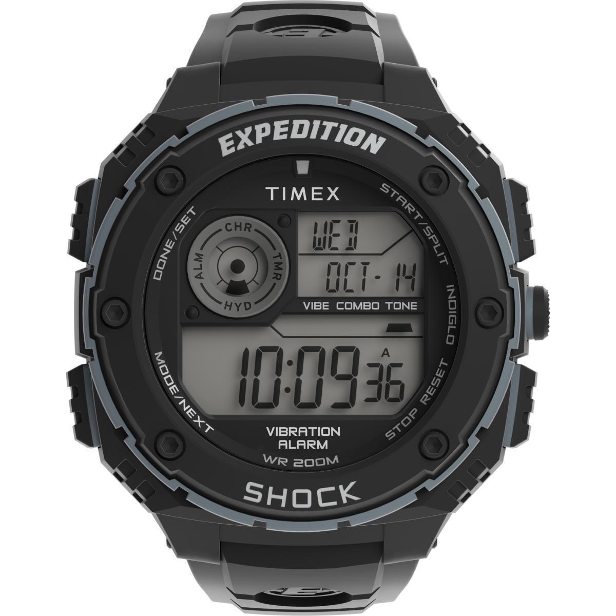 Timex TW4B243009J 50 mm Mens Expedition Vibe Shock Black & Gray Case Positive Display Watch with Black Resin Strap