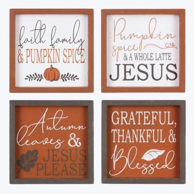 Youngs 82038 Wood Framed Fall Tabletop & Wall Sign, Assorted Color - 4 Piece 
