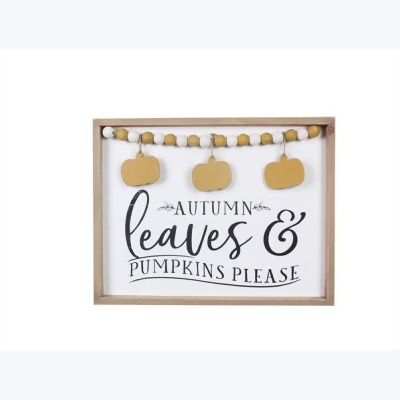 Youngs 82331 Wood Framed Fall Leaves Wall Sign with Blessing Beads 