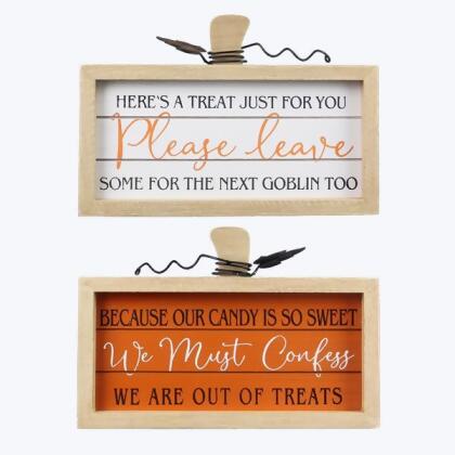 Youngs 81062 Wood Double Sided Halloween Box Sign with Pumpkin Stem 