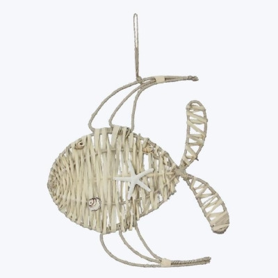 Youngs 61669 Rope Weaved Straw Fish Wall Hanger with Shells 