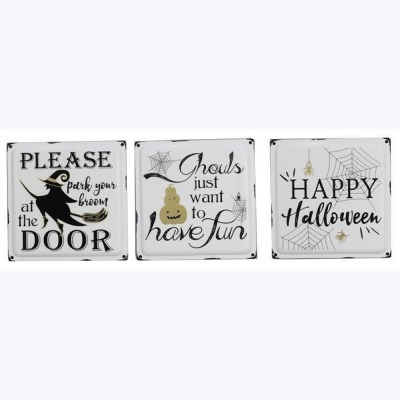 Youngs 82390 Wood Framed with Enamel Front Box & Wall Halloween Sign, Assorted Color - 3 Piece 