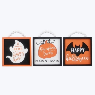 Youngs 81048 Wood Framed Halloween Wall Sign with Blessing Beads, Assorted Color - 3 Piece 