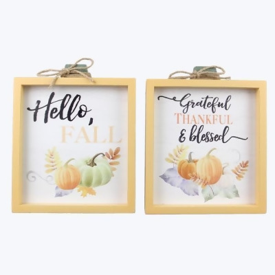 Youngs 81102 Wood Framed Wall & Tabletop Fall Sign, Assorted Color - 2 Piece 