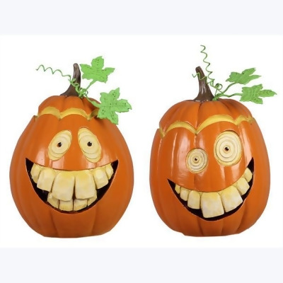 Youngs 82510 Resin Halloween Fun & Freaky Pumpkin Figurine, Assorted Color - 2 Piece 