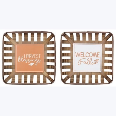 Youngs 82187 Weaved Wood Basket Fall Wall Sign, Assorted Color - 2 Piece 