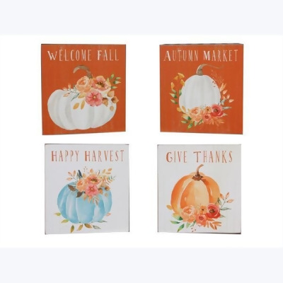Youngs 82426 Wood Box Fall Pumpkin Tabletop & Wall Sign, Assorted Color - 4 Piece 